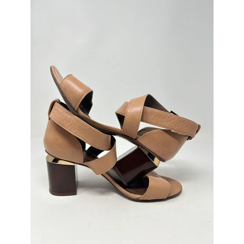 Tory Burch Delany Strappy Heels Open Toe Leather Sandals Block Heel Sz 6.5
